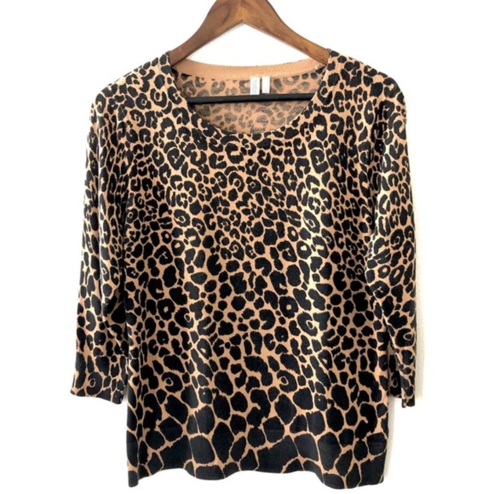 Classy Cheetah Print Round Neck 3/4 Sleeve Top
